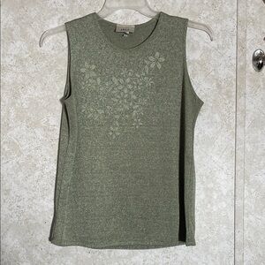 Vintage J.P.L.A Olive Beaded Floral Tank Top